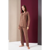 Pjs 26032 Kadın Boydan Düğmeli Patlı Uzun Kol Pijama Takım Karamel Pjs 26032 Kadın Boydan Düğmeli Patlı Uzun Kol Pijama Takım Karamel