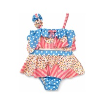 Aykidsclup Kız Çocuk Fırfırlı Desenli Bikini Takımı Puantiyeli & Desenli 26251- Karışık