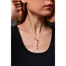 925 Ayar Gümüş Rose Kaplama Kayan Uğur Böceği Kolye ve Küpe Set UVPTS600043