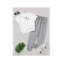 Medinenur Dragonfly Baskılı T-shirt Eşofman Altı Jogger Rahat Kalıp Eşofman Takım Beyaz