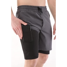 Ghassy Co. Ghassy Co Erkek Running Hızlı Kuruma Micropolyester Arka Fermuar Cepli Ve Havlu Halkalı Antrenman Futbol Fitness Kısa Taytlı Şort Yeşil