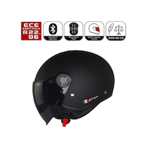 Fr612 Mat Siyah Motosiklet Kaskı Güneş Vizörlü Yarım Açık Motorcu Kask