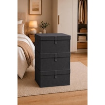 Çok Amaçlı Saklama Kutusu Düzenleyici Kapaklı Sandık Tipi Kutu Hurç Organizer 3 Lü Set Antrasit, Maxi 50x40x30 Diğer