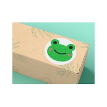 Kurbağa Resimli Etiket Yeşil Yuvarlak Mat Sticker Karne Çocuk 4 Cm 100 Adet Çok Renkli