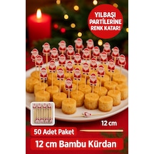 50 Li Noel Baba Figürlü 12 Cm Bambu Kürdan Yılbaşı Sunum Ve Parti Süsleme Seti