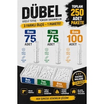 250adet Dubel Seti 6mm 7mm 8mm