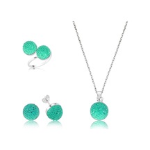 Gümüş Yeşil Kristal Taşlı Bayan Set Çok Renkli