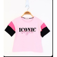 Toontoy Kids Toontoy Kız Çocuk Garni Detaylı Baskılı Tişört Pembe