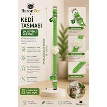 Kedi Tasması 19-30 Cm Yeşil İnci Çiçek Detaylı Zilli Ayarlanabilir Suni Deri Kedi Boyun Tasması
