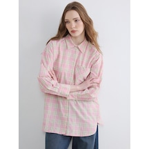 Lcw Modest Pembe Ekose Oversize Kadın Gömlek