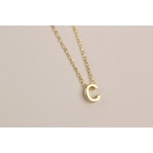 Glorria Gümüş 3 Boyutlu Minimalist C Harfi Kolye Sarı