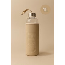 1000 Ml H2o Deri Kılıflı Cam Matara Krem