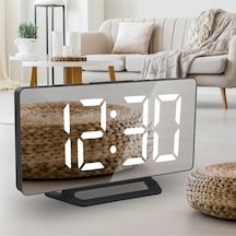 Led Aynalı Dijital Masa&duvar Saati Sessiz, Termometre, Usb Şarj,alarm Modern Şık Tasarım Siyah