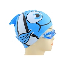 Dm Kulak Koruma Küçük Balık Desenli Çocuk Silikon Yüzme Şapkası Model H Beyaz