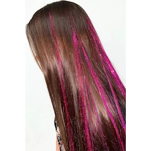 Caş Dekorasyon Koyu Pembe Renk Simli Yan Postiş Hair Tinsel Shiny Hair-50 Cm- 2 Adet Koyu Pembe