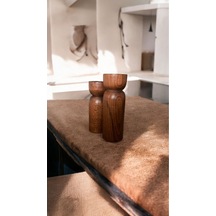 2'li Ahşap Şamdan Set Mumluk Decorative / Ceviz Renk / Gürgen Ağacı Kahverengi