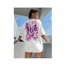 Tarzsokak Kelebek & Slogan Grafikli Düşük Omuz Oversize Tişört Beyaz