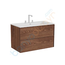 VitrA Metropole Edge Lavabo Dolabı, Çift Çekmeceli, Etajerli 3 Armatür Delikli Lavabolu, 100 Cm, Ceviz 67458 Diğer