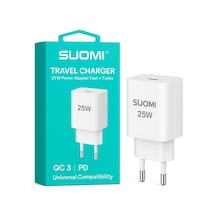 Suomı 25w Type-c Hızlı Şarj Adaptörü, Pd Power Delivery, Tek Çıkışlı Usb-c Port, Beyaz, Kompakt Duvar Şarj, A