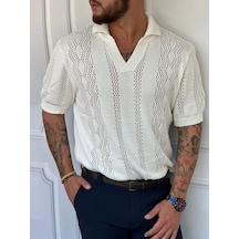 Modefendi Tam Oversize Desenli Örgü Model Triko Tshırt Beyaz