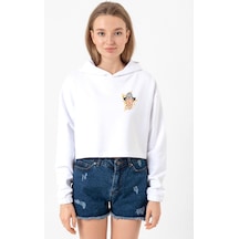 Inspector Gadget Vintage Lightning Beyaz Optik Kadın Crop Kapşonlu 001