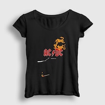 Presmono Kadın Black Ice Fire Ac/dc T-shirt Siyah