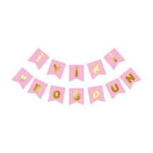 Beysüs Pembe Üstüne Gold Altın Yaldızlı İyiki Doğdun Yazılı Karton İpli Yazı Banner