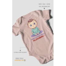 Sakin Görünüyorum Aldanma Baskılı Bebek Zıbını Çıtçıtlı Body %100 Pamuk Kısa Kol Pastel Pembe