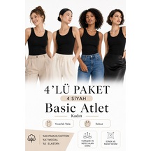 Loule Kadın 4'lü Kalın Askılı Atlet Siyah Modal Pamuk