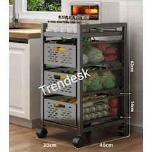 Trendesk 3 Katlı Metal Siyah Çok Amaçlı Patates Soğan Sebze Meyve Sepeti Sebzelik Tekerlekli