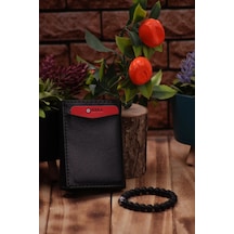 Ozka Leather Collection Otomatik Mekanizmalı Deri Kartlık - Bileklik Hediyeli 1 Siyah Sıyah