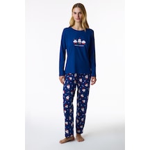 Penti Lacivert Joyful Cupcakes Noel Desenli Uzun Kollu Pantolon Pijama Takımı