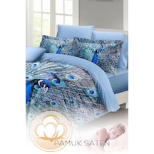 Tr Çift Kişilik Pamuk Saten Pauw Nevresim Takımı, Mavi, 200x220, Monohome34085 Diğer