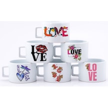 Sevgililer Gününe Özel Love Baskılı 6'lı Çay Kahve Fincanı Beyaz