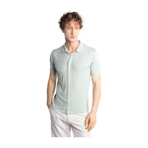 Açık Yeşil Slim Fit Dar Kalıp Düğmeli Polo Yaka Desenli Kısa Kollu Triko Tişört-16318 Yeşil