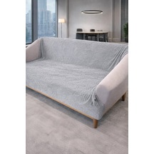 Geometrik Tavşan Tüyü Kaymaz Tabanlı Koltuk Örtüsü 170x215 Cm Gri