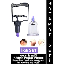 Hacamatseti Islak Kuru Kullanıma Uygun 4 Parmak Pompa 10 Adet 5 No Kupa Çekme İkili Hacamat Seti