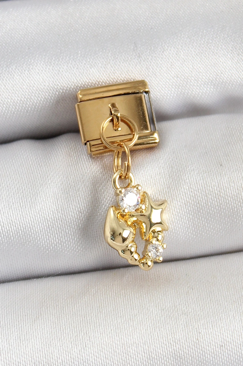 Dodes Dodes 316l Çelik Sallantılı Zirkon Taşlı Deniz Kabuğu Ve Yıldız Model Gold Renk Nomination Cha Çok Renkli