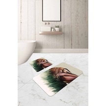 Yeşil Etnik Desenli Banyo Halısı Klozet Paspas Seti Bs317n11
