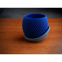 3d Baskı Küre Saksı - Kafes Dokulu İki Parçalı Dekoratif Saksı - Mavi-gri