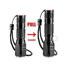F-82 T6 Led Zoomlu 2000 LM Yüksek Işık Şarjlı El Feneri Siyah
