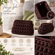 Koyu Kahverenkli Penye Burslu Clutch Çantası Koyu Kahve