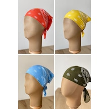 Pamuklu Klasik Desen Unisex 4lü Bandana Seti Renkli Bandana Etnik Desenli A Kalite Bandana Kırmızı - Sarı