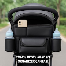 Polham Pratik 8 Bölmeli Çok Fonksiyonlu Bebek Arabası İçin Organizer Çanta, Biberen, Bez, Telefon Tutucu Çanta Siyah