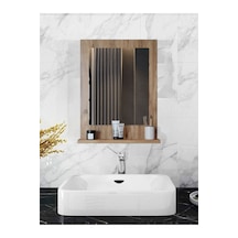 Safir Stil 60x45 Atlantik Çam Raflı Banyo Aynası Kahverengi