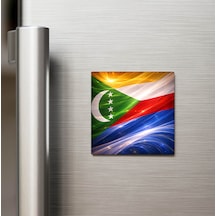 Komorlar Comoros Abstract Ülke Bayraklı Buzdolap Magneti - 9x9 Cm