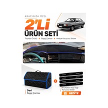 E-biz Audı 80 1986-1996 Uyumlu Torpido Örtüsü + Deri Bagaj Çantası Seti - Siyah-mavi - Au001