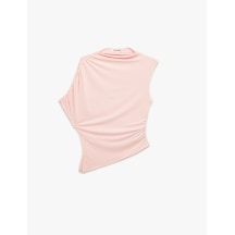 Koton Drapeli Slim Fit Kısa Kollu Dik Yaka Asimetrik Bluz Pembe 7wal60014ık Gül