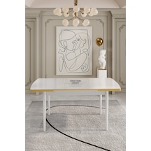 Mdf Kelebek Yemek Masası Beyaz Gold Kenar Beyaz - 678397778 Beyaz