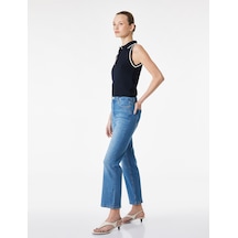 Koton Dar Kesim Normal Bel Cepli İspanyol Paça Jean Pantolon - Flare Jeans Orta İndigo 6sal40013md İndigo